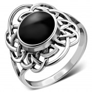 Large Black Onyx Celtic Silver Ring, r562